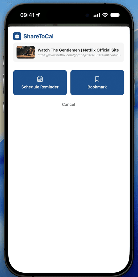 The Schedule Reminder / Bookmark choice screen