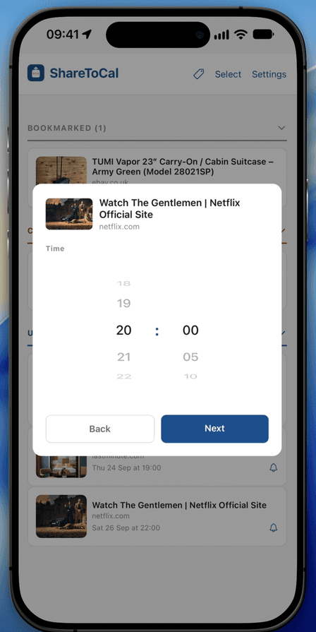 Editing the time on a scheduled item