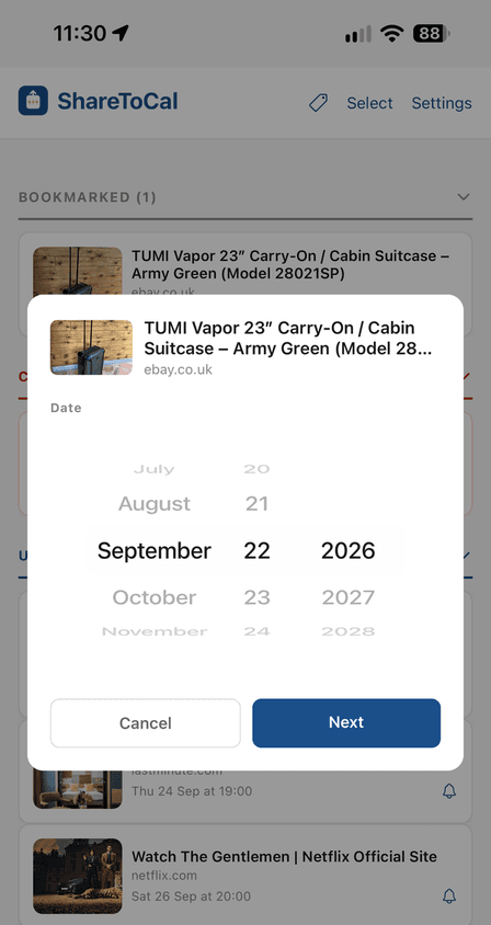 Choosing a date for the newly-scheduled item