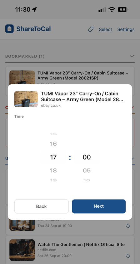 Choosing a time for the newly-scheduled item